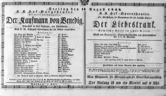 Theaterzettel (Oper und Burgtheater in Wien) 18460814 Seite: 1