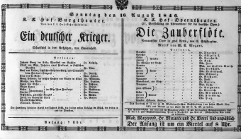 Theaterzettel (Oper und Burgtheater in Wien) 18460816 Seite: 1