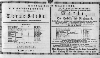 Theaterzettel (Oper und Burgtheater in Wien) 18460818 Seite: 1