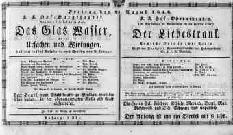 Theaterzettel (Oper und Burgtheater in Wien) 18460821 Seite: 1