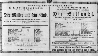 Theaterzettel (Oper und Burgtheater in Wien) 18460823 Seite: 1
