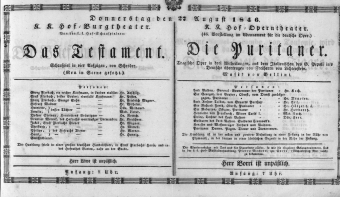 Theaterzettel (Oper und Burgtheater in Wien) 18460827 Seite: 1