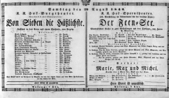 Theaterzettel (Oper und Burgtheater in Wien) 18460829 Seite: 1