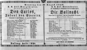 Theaterzettel (Oper und Burgtheater in Wien) 18460830 Seite: 1
