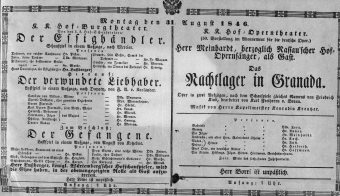 Theaterzettel (Oper und Burgtheater in Wien) 18460831 Seite: 1