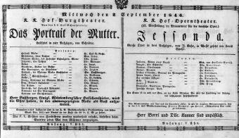 Theaterzettel (Oper und Burgtheater in Wien) 18460902 Seite: 1