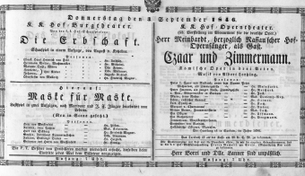 Theaterzettel (Oper und Burgtheater in Wien) 18460903 Seite: 1