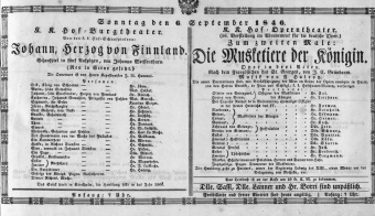 Theaterzettel (Oper und Burgtheater in Wien) 18460906 Seite: 1
