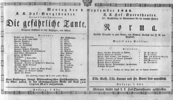 Theaterzettel (Oper und Burgtheater in Wien) 18460907 Seite: 1