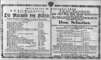 Theaterzettel (Oper und Burgtheater in Wien) 18460911 Seite: 1