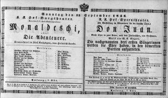 Theaterzettel (Oper und Burgtheater in Wien) 18460913 Seite: 1