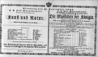 Theaterzettel (Oper und Burgtheater in Wien) 18460915 Seite: 1