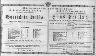 Theaterzettel (Oper und Burgtheater in Wien) 18460916 Seite: 1