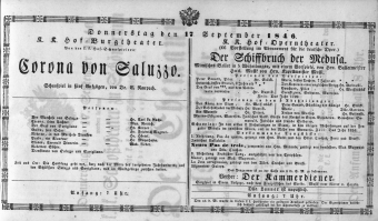 Theaterzettel (Oper und Burgtheater in Wien) 18460917 Seite: 1