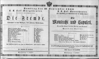 Theaterzettel (Oper und Burgtheater in Wien) 18460919 Seite: 1