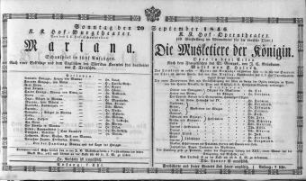 Theaterzettel (Oper und Burgtheater in Wien) 18460920 Seite: 1