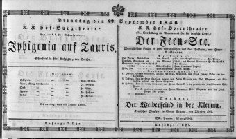 Theaterzettel (Oper und Burgtheater in Wien) 18460922 Seite: 1