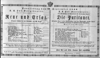 Theaterzettel (Oper und Burgtheater in Wien) 18460924 Seite: 1