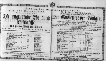 Theaterzettel (Oper und Burgtheater in Wien) 18460928 Seite: 1