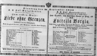 Theaterzettel (Oper und Burgtheater in Wien) 18460929 Seite: 1