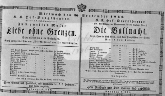 Theaterzettel (Oper und Burgtheater in Wien) 18460930 Seite: 1