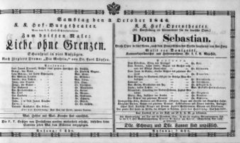 Theaterzettel (Oper und Burgtheater in Wien) 18461003 Seite: 1