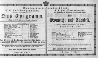Theaterzettel (Oper und Burgtheater in Wien) 18461005 Seite: 1
