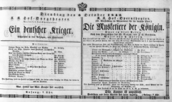 Theaterzettel (Oper und Burgtheater in Wien) 18461006 Seite: 1