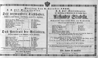 Theaterzettel (Oper und Burgtheater in Wien) 18461009 Seite: 1