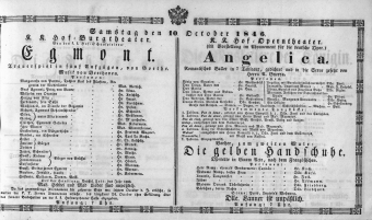 Theaterzettel (Oper und Burgtheater in Wien) 18461010 Seite: 1