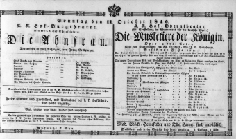 Theaterzettel (Oper und Burgtheater in Wien) 18461011 Seite: 1