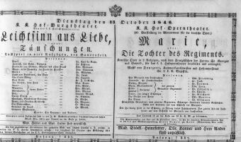 Theaterzettel (Oper und Burgtheater in Wien) 18461013 Seite: 1