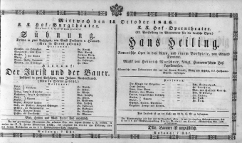 Theaterzettel (Oper und Burgtheater in Wien) 18461014 Seite: 1
