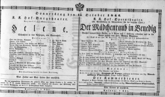 Theaterzettel (Oper und Burgtheater in Wien) 18461015 Seite: 1