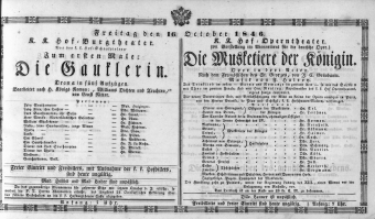 Theaterzettel (Oper und Burgtheater in Wien) 18461016 Seite: 1