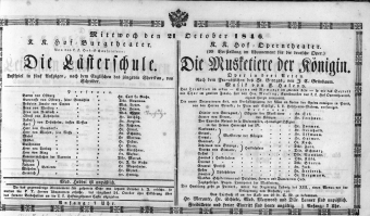 Theaterzettel (Oper und Burgtheater in Wien) 18461021 Seite: 1
