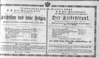 Theaterzettel (Oper und Burgtheater in Wien) 18461022 Seite: 1