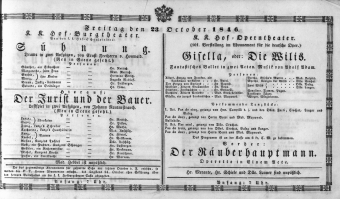 Theaterzettel (Oper und Burgtheater in Wien) 18461023 Seite: 1