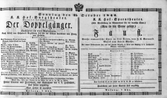 Theaterzettel (Oper und Burgtheater in Wien) 18461025 Seite: 1