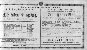 Theaterzettel (Oper und Burgtheater in Wien) 18461026 Seite: 1