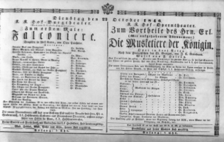 Theaterzettel (Oper und Burgtheater in Wien) 18461027 Seite: 1