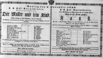 Theaterzettel (Oper und Burgtheater in Wien) 18461102 Seite: 1