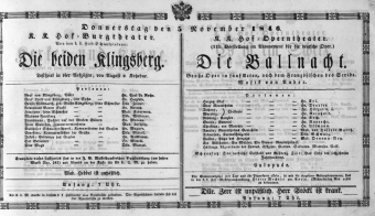 Theaterzettel (Oper und Burgtheater in Wien) 18461105 Seite: 1