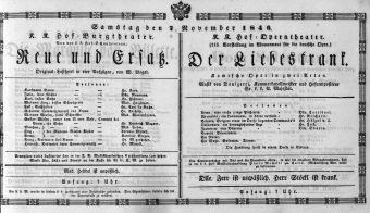 Theaterzettel (Oper und Burgtheater in Wien) 18461107 Seite: 1