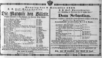 Theaterzettel (Oper und Burgtheater in Wien) 18461108 Seite: 1