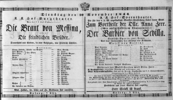 Theaterzettel (Oper und Burgtheater in Wien) 18461110 Seite: 1