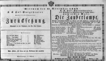 Theaterzettel (Oper und Burgtheater in Wien) 18461111 Seite: 1
