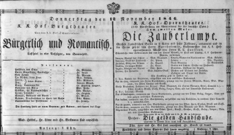 Theaterzettel (Oper und Burgtheater in Wien) 18461112 Seite: 1