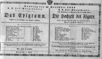 Theaterzettel (Oper und Burgtheater in Wien) 18461114 Seite: 1