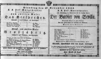 Theaterzettel (Oper und Burgtheater in Wien) 18461117 Seite: 1